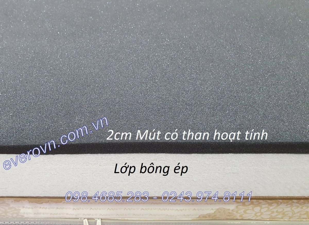 mặt cắt nệm than hoạt tính và các lớp mút