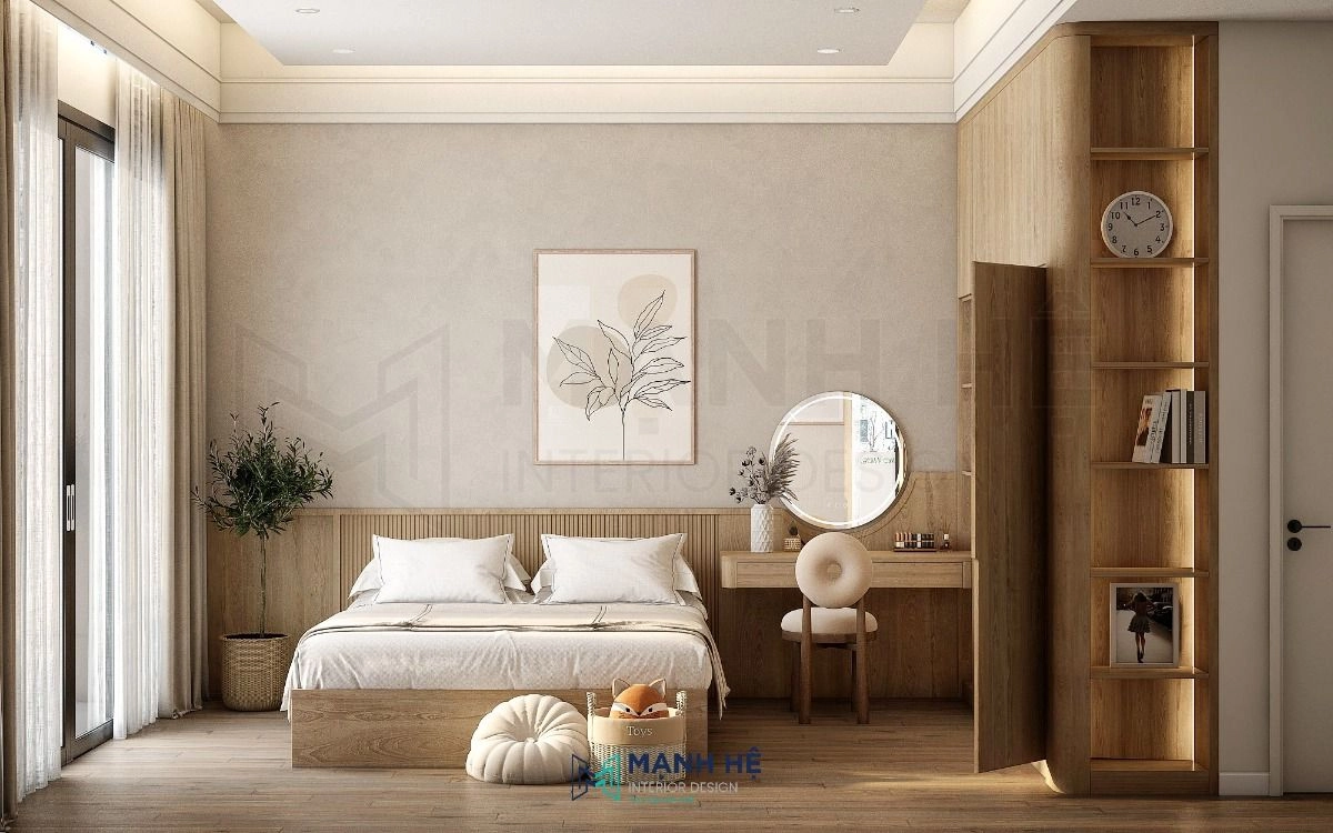 Phòng ngủ ấm cúng với nệm Goodnight Galaxy trải ga trắng