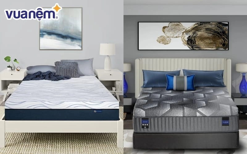khách thử nệm hybrid có phân vùng tại showroom