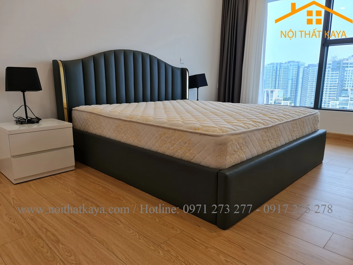 giường ván nan với nệm Liên Á 160x200