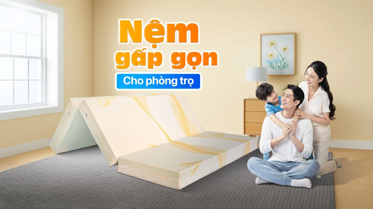nệm cao su gấp 3 trong phòng trọ gọn gàng