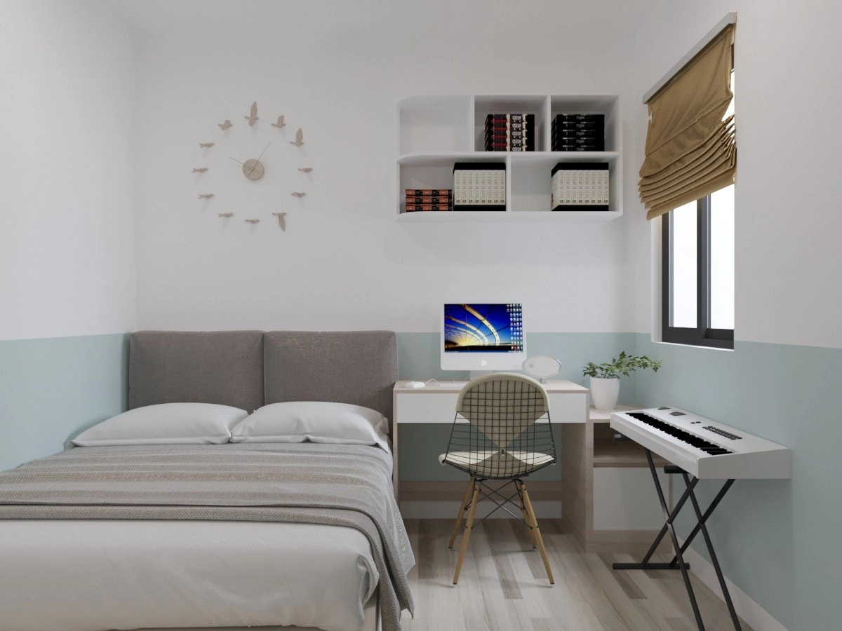 phòng ngủ nhỏ với nệm cao su non 1m2 x 2m